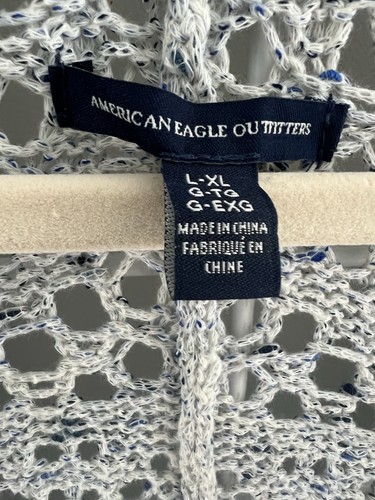 American Eagle offene Strickjacke Gr. L/XL Damen grau blau Boho Häkelstrick - Bild 4 von 9