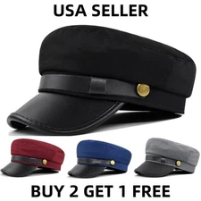 Unisex Cabbie Beret Flat Cap Adjustbable Military Style Captain Sailor Hat Retro