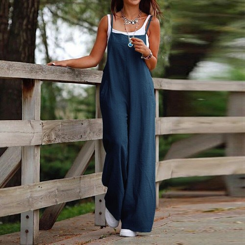 Plus Size Women Strappy Loose Dungarees Jumpsuit Oersized Romper Loose Overalls - Picture 16 of 25