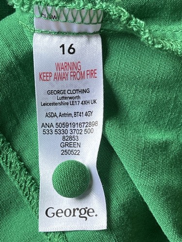 GEORGE ladies midi Bright Emerald Green elastic waist 3/4 sleeve Summer dress 16 - Picture 7 of 10