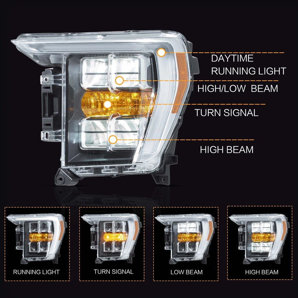 Pair VLAND LED Reflector Headlights For 2021-2023 Ford F-150  F150 Front Lamps - Image 2 of 4