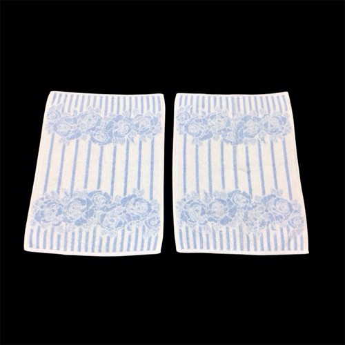 Vintage Pair of Hand Towels Floral Stripe Blue / White - Bild 3 von 5