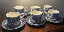 VTG 6 Sets Churchill Blue Willow Coffee Tea Cups and Saucers 12 Pcs England