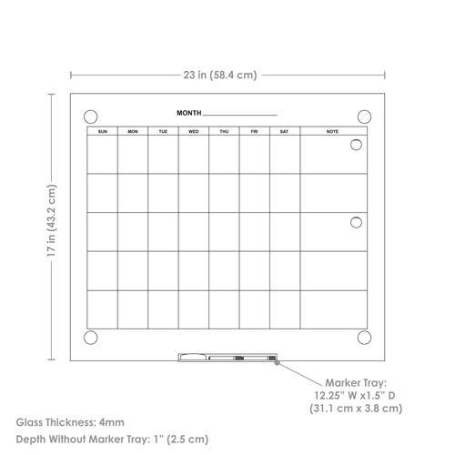 Magnetic Glass Dry Erase Wall Calendar with Markers - White by Sunnydaze - Picture 6 of 10