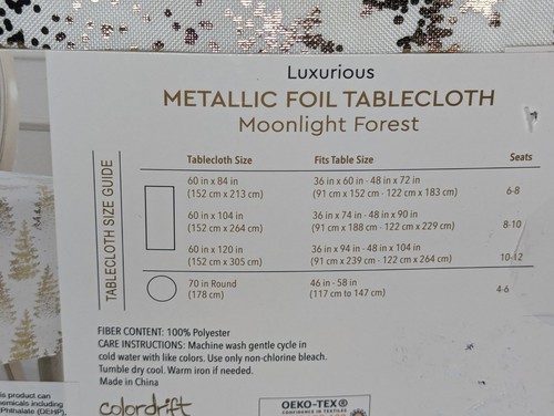 Colordrift Luxurios Tablecloth Metallic Gold Foil Trees Moonlight Forest 60x120" - Picture 4 of 5