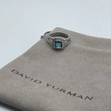 David Yurman Petite Albion Ring With Blue Topaz And Diamonds Size 6
