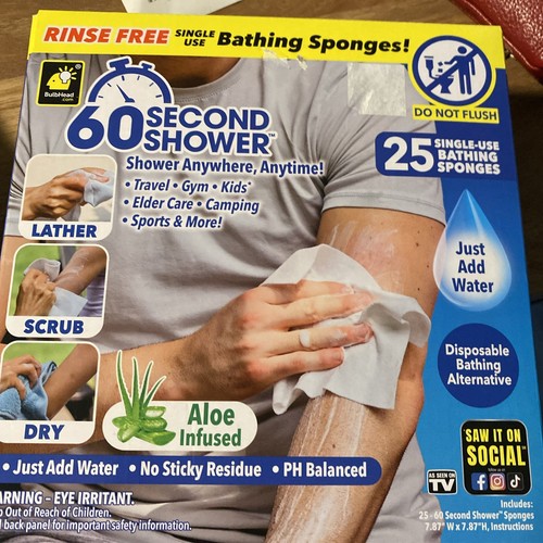 New!🧼 60 Second Shower, 25 Single-Use Bathing Sponges Travel/GYM PH Balanced!🚿