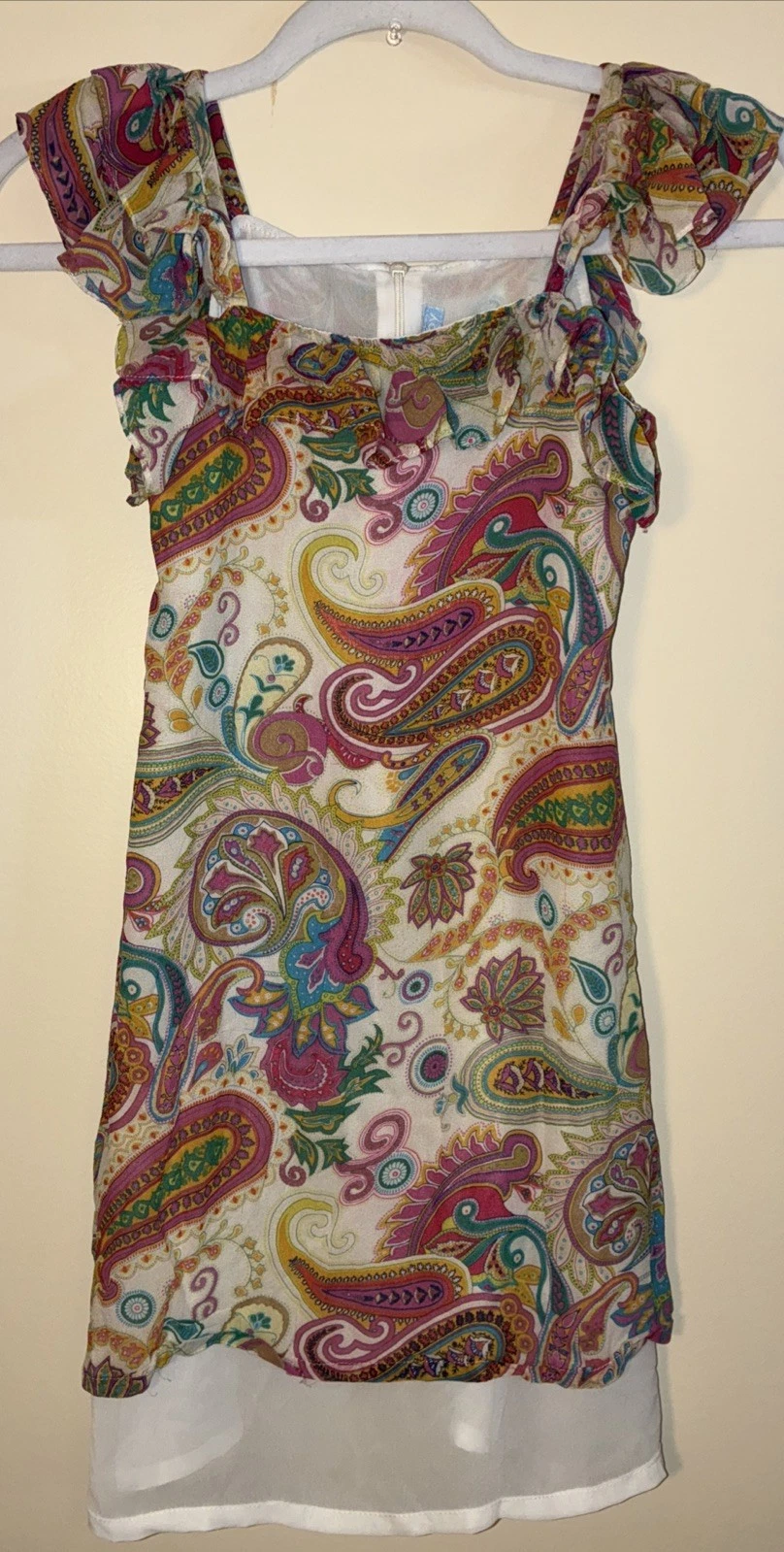 Vintage Y2K Willoughby - Girls Silk Colorful Paisley Ruffle Summer Midi Dress 7