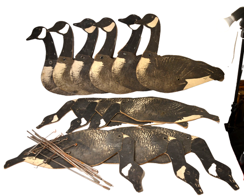 Dupe-A-Goose Decoy Lot of 12 Geese with 7 stakes 1940s Vintage Waxed Folding - Picture 2 of 7