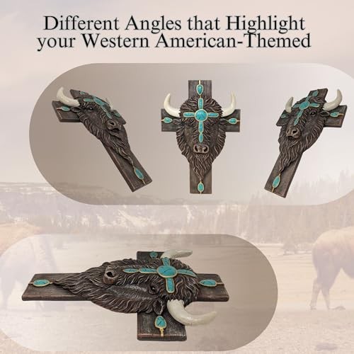 Turquoise Bison Wall Cross - North American Wall Cross - Southwestern Rustic - Picture 5 of 8