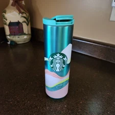 Starbucks Spring 2020 Teal Wave Insulated Flip-Top Stainless Steel Tumbler 16 oz