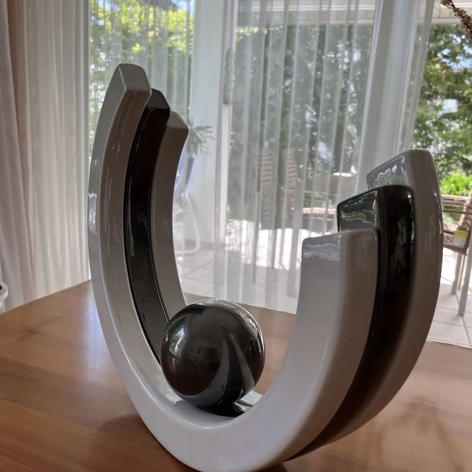 Vase Formano, Bogen m. Kugel, anthrazit/weiss, 37x33x9 cm, Keramik, neu ohne OVP - Bild 4 von 4