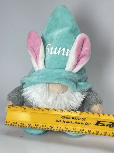 Fuzzy Friends Easter Plush Gnome Sunny with Bunny Ears 7" Teal and Gray - Picture 8 of 10