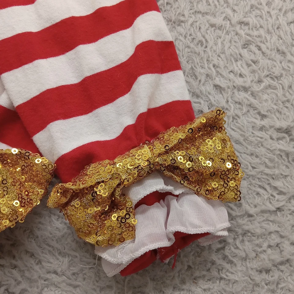 Girl's Candy Stripe Leg Warmers 13" Gold Sequin Bows - Image 2 of 4