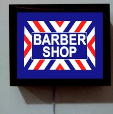 Barber Shop Red White Blue Pole Logo Hair Stylist Wood Retro Lighted Wall Sign
