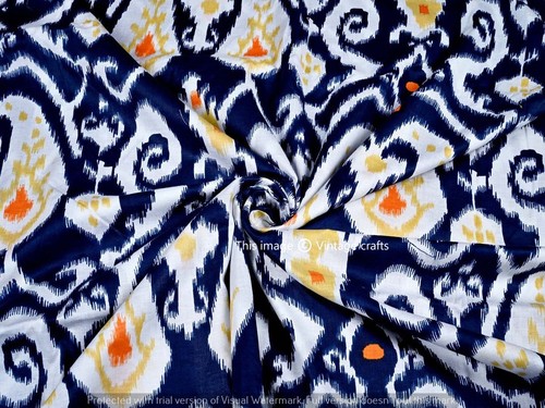 5 Yard Hand Block Print Handmade Cotton Indian Natural Blue Ikat Craft Fabric - Picture 6 of 8