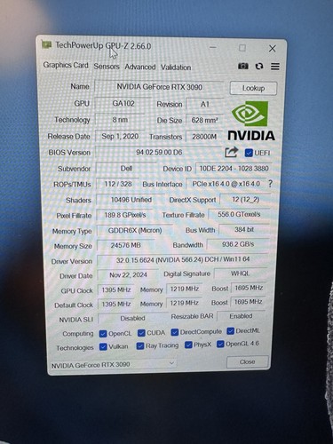 Dell NVIDIA GeForce RTX 3090 24GB Graphics Card - GDDR6X - Pcie 4.0 X16 M8HMD - Afbeelding 5 van 10