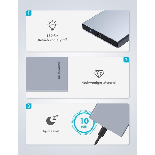 GRAUGEAR externes Festplatten Gehäuse 2,5" HDD/SSD USB 3.2 Aluminium USB-C USB-A - Bild 4 von 11