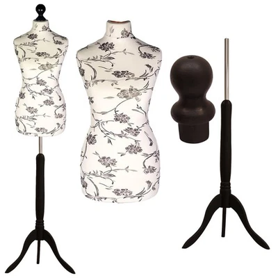 DISPLAY GURU Female Floral Dressmakers Tailors Dummy Mannequin Bust with Wooden Stand