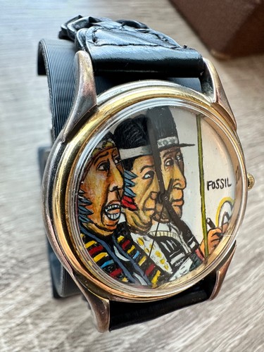 Orologio Fossil Nativi Americani Quadrante Dipinto A Mano Nuovo Cinturino Cristallo Batteria RARO - Foto 3 di 9