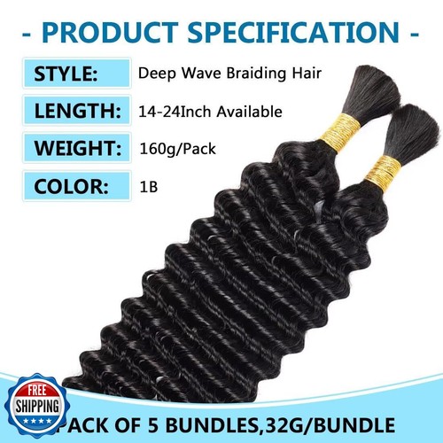 Brown Human Braiding Hair Deep Water Wave Bulk 160g 20 Inch Color 30 Curly fo - Bild 5 von 5