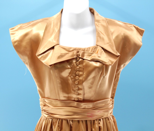 Vtg Women's 40s Yellow Gold Formal Satin Gown Sz XS/S 1940s Party Prom Dress - Picture 3 of 24