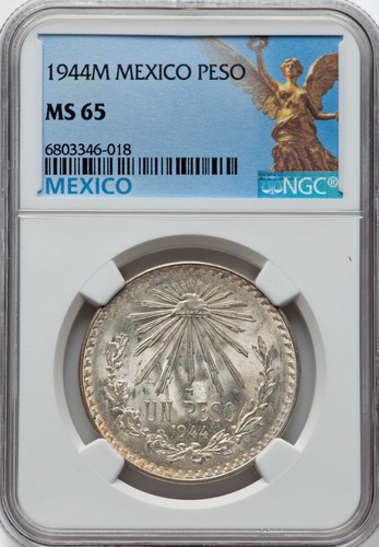 1944M Mexico Silver Un Peso - NGC MS65
