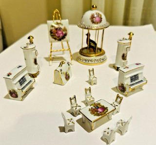 Vintage Limoges France Painted love Couple in table chairs piano 16 pieces