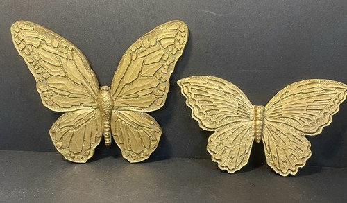 HOMCO Tono Oro 2 Farfalle Siroco Appeso Parete Arte Decorazione MCM 1971 Vintage - Foto 2 di 16