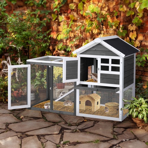 47" Wooden Rabbit Hutch Outdoor Chicken Coop Indoor Bunny Cage Pet House w/ Run - Picture 8 of 8