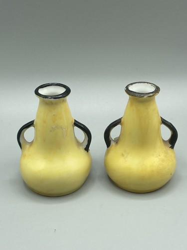 Vintage 3" mini-vase, set of 2 hand-painted, raised paint/Moriage, JAPAN 50s - Picture 3 of 10