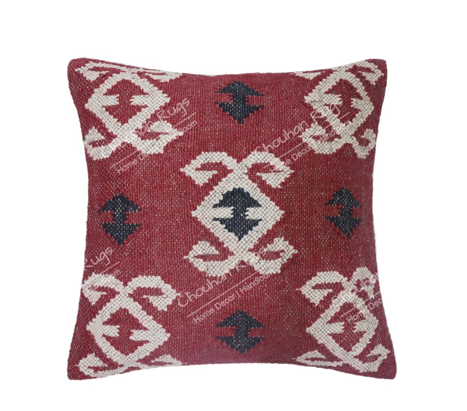 Juego de 4 fundas de cojín multicolores alfombras kilim de yute tejidas a mano almohada tribal Foto 4 de 4