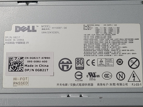 G821T Power Supply for H1100EF-00 Dell Precision T7400 T7500 1100W With cable - Picture 3 of 9