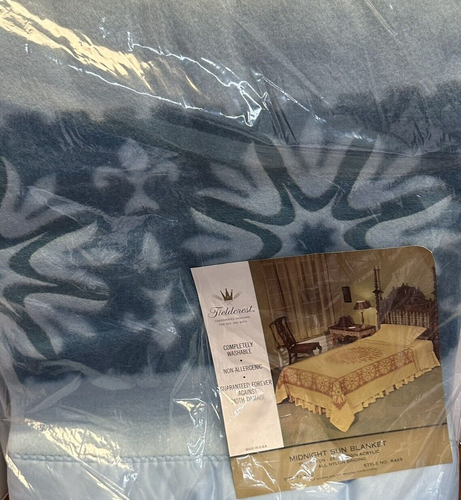 Coperta vintage Fieldcrest Midnight Sun Rayon nylon acrilico rilegatura 72" x 90" NUOVA - Foto 2 di 10