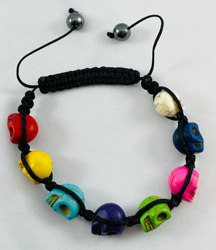 Multi Color Carved Skull Dyed Howlite Shambala Bracelet - Picture 5 of 7