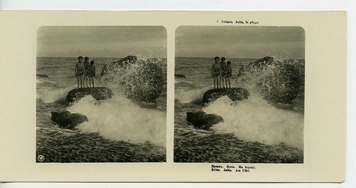 Russland Krim Jalta Jalta Strand Kinder auf einem Felsen alt NPG Stereo Foto 1900 - Bild 3 von 3