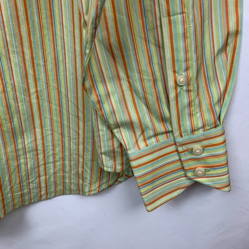 Tailorbyrd Shirt Lime Green Striped Collared Long Sleeve Buttons Pocket Size XL - Picture 4 of 6