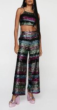 Nasty Gal Stripe Sequin Wide Leg Pants UK 6
