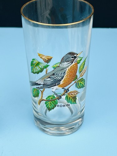 Set of 7 Vintage West Virginia Glass Company Song Bird Gold Rim Drinking Glasses - Picture 5 of 16
