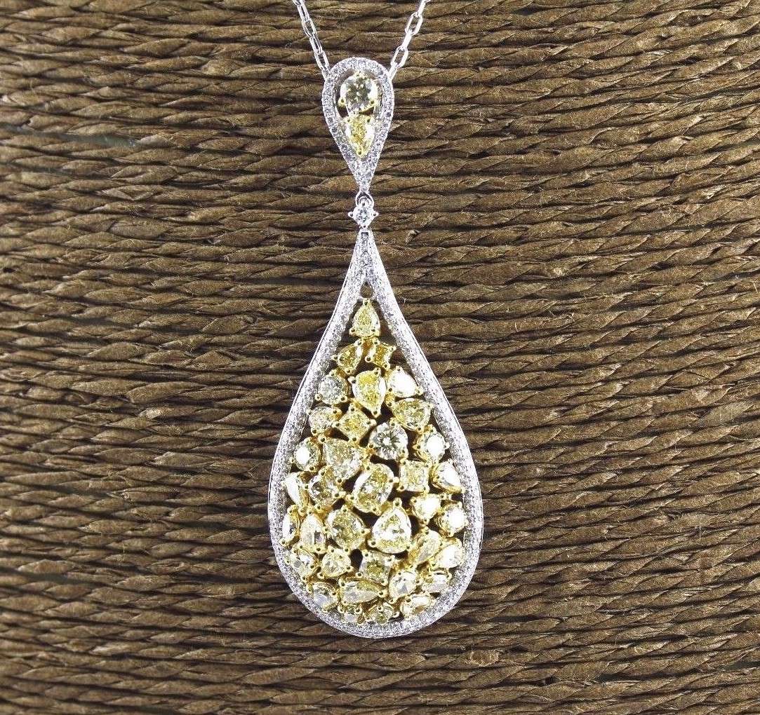 Fancy Yellow Mix Cut Diamond Pear Cluster Pendant 14K Yellow gold 5.70Ct Fancy Yellow Mix Cut Diamond Pear Cluster Pendant 14K Yellow gold 5.70Ct