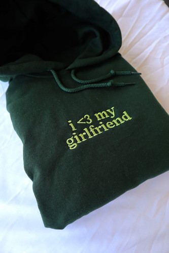 Embroidered 'I Love My Girlfriend or Boyfriend' Hoodie or Crew Neck, Long Sleeve - Picture 32 of 54