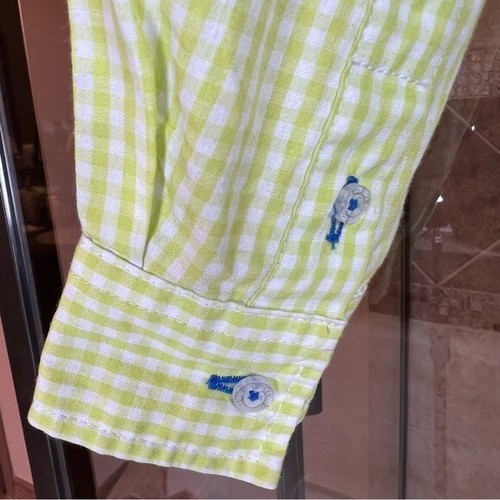 U.S. POLO ASSN. Boys 7 Long Sleeve Button Roll Up Lime Green Gingham Shirt - Picture 9 of 12