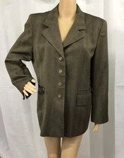 Carlisle Brown Mix Wool Blazer Jacket Career Buttons  Collar Women’s Size 14