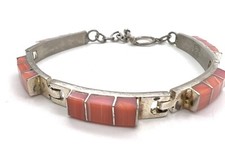 Vintage Signed Taxco Mexico Rhodochrosite 925 Sterling Silver Bracelet