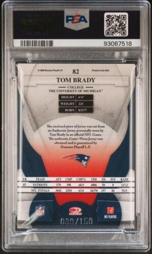 2008 Blattzertifikat. Matte. #82 Tom Brady Spiegel rot Spiel Gebrauch Trikot 039/150 Patriots - Bild 2 von 2