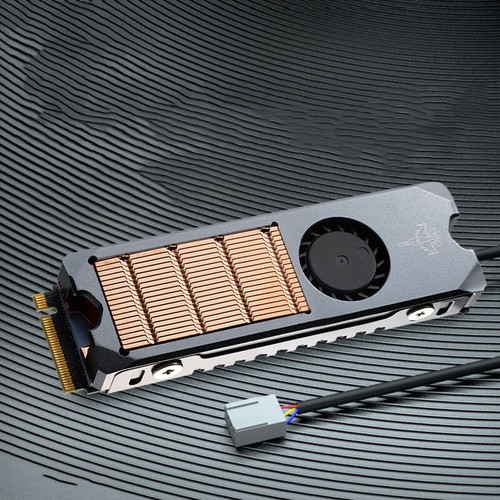 M.2 NVME PCIE SSD Cooler Copper Substrate Heatsink Radiator Fin 4Pin PWM Min Fan - Picture 2 of 10