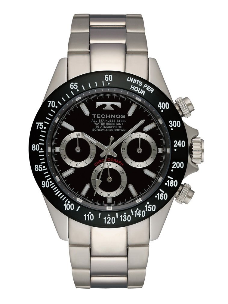 輝く高品質な TECHNOS Watch Chronograph TSM401TB Black Dial Silver その他