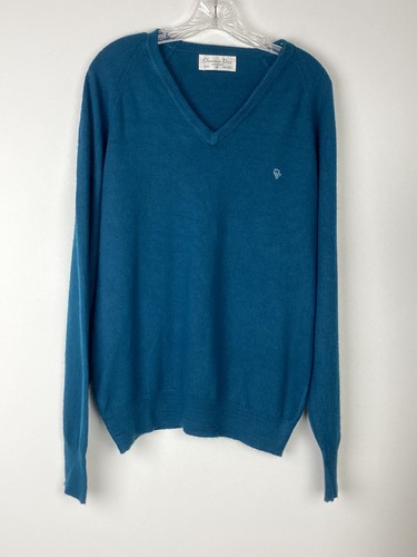Vintage CHRISTIAN DIOR Monsieur Herren XL Deep Teal Pullover V-Ausschnitt Pullover Ex - Bild 2 von 5