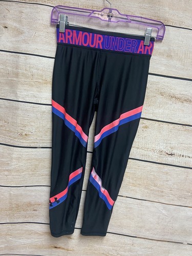 UNDER ARMOUR Girls Leggings size YLG Large Black workout gym active pants - Picture 6 of 10