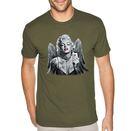 Marilyn Monroe Engel T-Shirt Selfie Handy Tattoo Herz Liebe rote Lippen Shirt - Bild 8 von 8